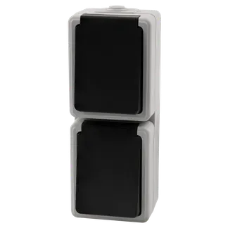 Feuchtraum Doppel-Steckdose McPower “Taff“, 250V~/16A, IP44, AP, grau Feuchtraum Doppel-Steckdose McPower “Taff“, 250V~/16A, IP44, AP, grau
