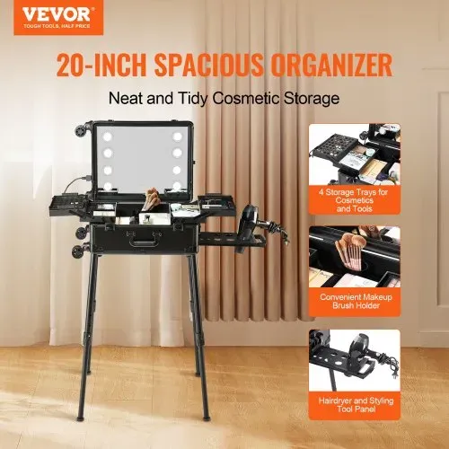 VEVOR Kosmetikkoffer 1030 x 510 x 1360 mm Schminktasche ABS + MDF-Platte + Aluminiumrahmen Schminkkoffer Make-Up Koffer Ideal für Friseur-, Make-up-Studios, Hochzeits- oder Event-Make-up VEVOR Kosmetikkoffer 1030 x 510 x 1360 mm Schminktasche ABS + MDF-Platte + Aluminiumrahmen Schminkkoffer Make-Up Koffer Ideal für Friseur-, Make-up-Studios, Hochzeits- oder Event-Make-up