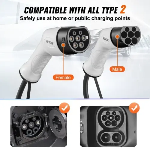 VEVOR Typ2 Ladekabel für Elektroauto/Hybrid EV Ladekabel E-Autoladekabel Wallbox 7kw TPU-Ladekabel 5m Kabellänge 1-Phase AC 230V Typ2 auf Typ2 Wasser-/Staubdicht Mit allen Typ-2-Modellen Kompatibel – Bild 2