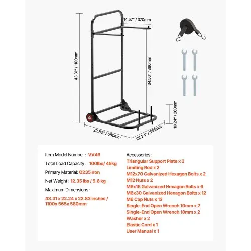 VEVOR Stuhlkarre, Klappbarer Stuhlständer, 45 kg Tragkraft, robuster Stuhlwagen zum Aufhängen von 10 Stühlen, Stuhlaufbewahrungswagen aus Metall mit Gummirädern, Stuhlhalter zum Schieben, Mattschwarz – Bild 6