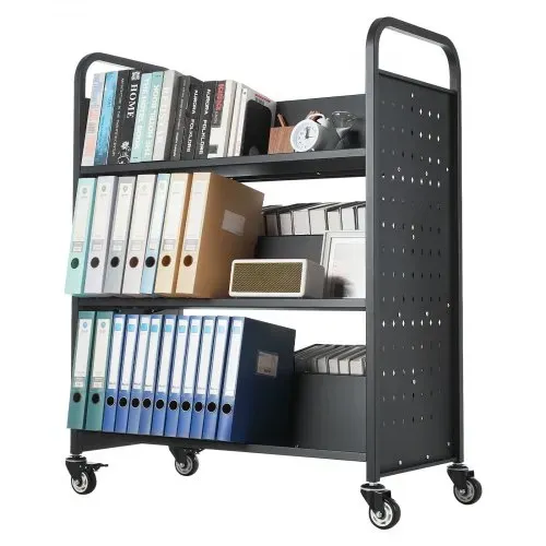 VEVOR Bücherwagen, 159 kg Tragkraft, Bibliothekswagen, 970x515x1225 mm, doppelseitiges W-förmiges Bücherregal mit Doppelbremsrollen, Abräumwagen für Wohnzimmer, Büro, Schule, Schwarz – Bild 10