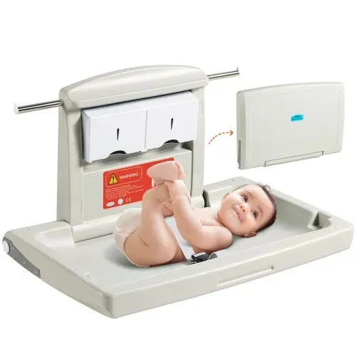 VEVOR Wickelkombi Wandmontierte Wickelkommode, Abnehmbarer Wickeltisch Wickelwagen, Grau Wickeltisch mit Wickelauflage, Sicherheitsgurt, Platzsparend & Stabil, Wickelregal 20 kg Tragfähigkeit Baby – Bild 8