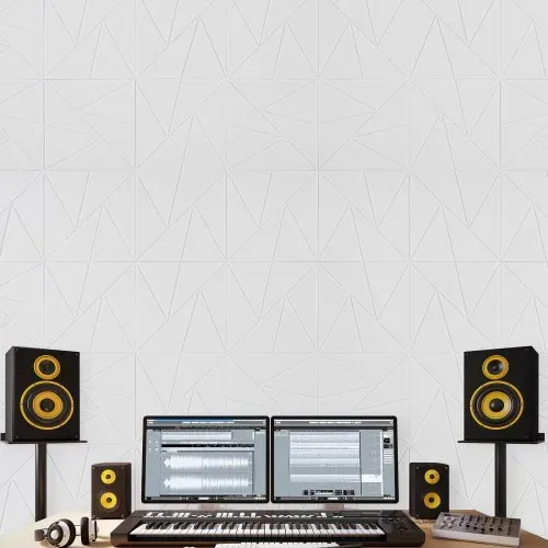 VEVOR Akustikpaneele mit Selbstklebeband, 300x300x10 mm, schalldichte Schaumstoffplatten, Akustik Wandpaneele aus Polyesterfaser, für Zuhause, Studio, Büro, Theater, Weiß, 18er-Pack – Bild 7