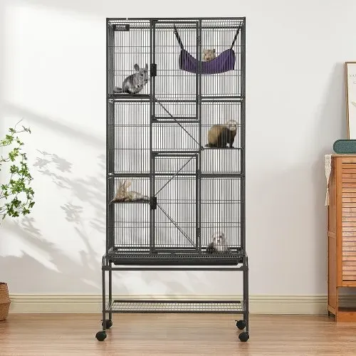 VEVOR 69" rollender Frettchenkäfig aus Metall, großer 4-stöckiger Critter Nation-Käfig, Kleintierkäfig mit Rampen und Tablett, einfach aufzubauen für Hausratten, Hamster, Meerschweinchen, Chinchillas, Eichhörnchen, Igel, Hasen – Bild 7