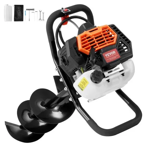 VEVOR Erdbohrer mit Benzinmotor, 43 CC, 1250 W, Benzinbohrer mit 8-Zoll-Bohrkronen, Lochspaten für Pfostenzäune für Ackerland, Gartenpflanzen, Orange+Schwarz – Bild 8