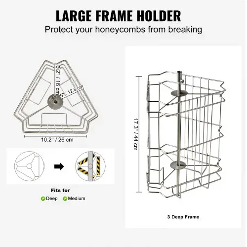 VEVOR Manuelle Honigschleuder Tangentialschleuder Edelstahl 3 Rähmchen Honigextractor 45mm Honigventil Diagonalschleuder 48x16/23cm Wabengröße Durchsichtiger Deckel Imkerei Bienenzüchter Zubehör – Bild 2