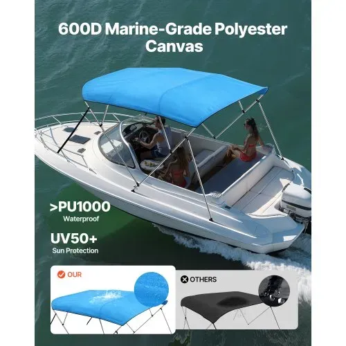VEVOR Bimini Top Bootsabdeckung Sonnenverdeck (4 Bögen) aus 600D Polyester mit Rahmen aus Aluminiumlegierung, wasserdichte Sonnenschutz-Bootsmarkise mit Aufbewahrungstasche, 201-213 cm (B) Blau VEVOR Bimini Top Bootsabdeckung Sonnenverdeck (4 Bögen) aus 600D Polyester mit Rahmen aus Aluminiumlegierung, wasserdichte Sonnenschutz-Bootsmarkise mit Aufbewahrungstasche, 201-213 cm (B) Blau