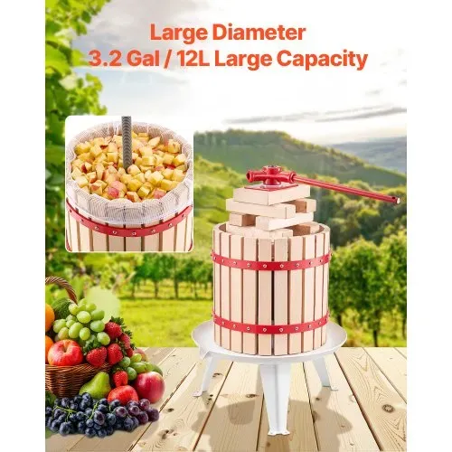 VEVOR Obstweinpresse Obstmühle (12 L) mit Massivholzkorb mit 8 Blöcken, robuster manueller Entsafter, Apfelweinpresse Apfelpresse Traubenpresse Olivenölpresse mit Griff Saftpresse für Küche – Bild 4