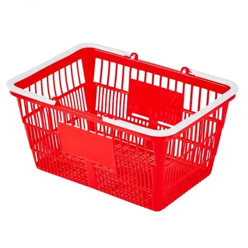 VEVOR Einkaufskorb, 20er-Pack, Tragekorb 21 L stapelbar, PE-Kunststoffkorb mit Griffen, Verkaufskorb mit einer Tragfähigkeit von 9,07 kg, für Lebensmittelgeschäfte, Einzelhandel, Supermärkte – Bild 8