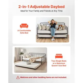 VEVOR Tagesbettrahmen in voller Größe, Tagesbett mit Ausziehbett, Plattformbettrahmen Sofabett (181,44 kg Tragkraft) mit Metalllattenunterstützung für Wohnzimmer Schlafzimmer Gästezimmer, schwarz VEVOR Tagesbettrahmen in voller Größe, Tagesbett mit Ausziehbett, Plattformbettrahmen Sofabett (181,44 kg Tragkraft) mit Metalllattenunterstützung für Wohnzimmer Schlafzimmer Gästezimmer, schwarz