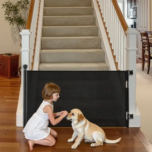 VEVOR einziehbares Babygitter Hundegitter ausziehbar auf 185 cm (B)/ 795 mm (H), Treppenschutzgitter mit Sicherheitsschloss, Schutzgitter aus Netzgewebe für Treppen Flure drinnen/draußen, Schwarz VEVOR einziehbares Babygitter Hundegitter ausziehbar auf 185 cm (B)/ 795 mm (H), Treppenschutzgitter mit Sicherheitsschloss, Schutzgitter aus Netzgewebe für Treppen Flure drinnen/draußen, Schwarz