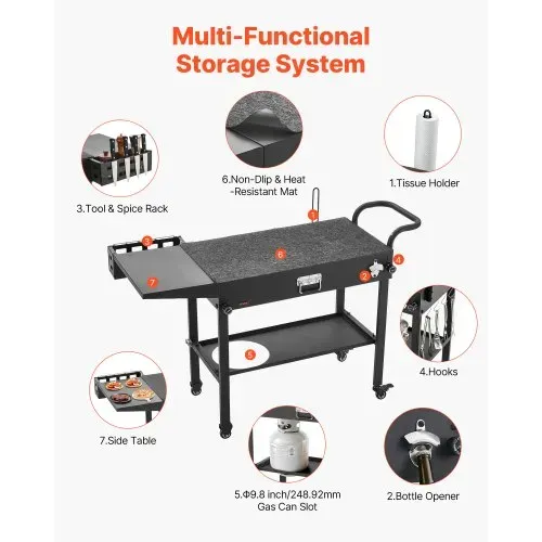 VEVOR Grillwagen Outdoor 787x432 mm (Tischplattengröße), Klappbarer Grilltisch mit Taschentuchhalter & Haken & Rädern & Seitentisch, Grillvorbereitungstisch Servierwagen für Picknick Küche Garten – Bild 5