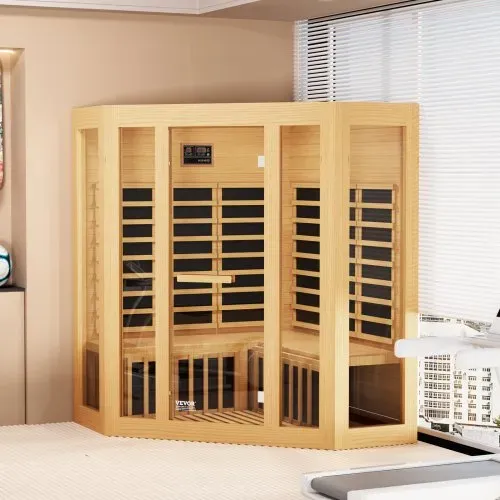 VEVOR Ferninfrarot-Holzsauna, Sauna-Spa für Zuhause, für 3 bis 4 Personen, Niedrige EMF-Ferninfrarot-Sauna aus Hemlockholz mit gehärteter Glastür & Bluetooth-Lautsprechern & Farblichttherapie, 2470 W für den Innenbereich – Bild 7