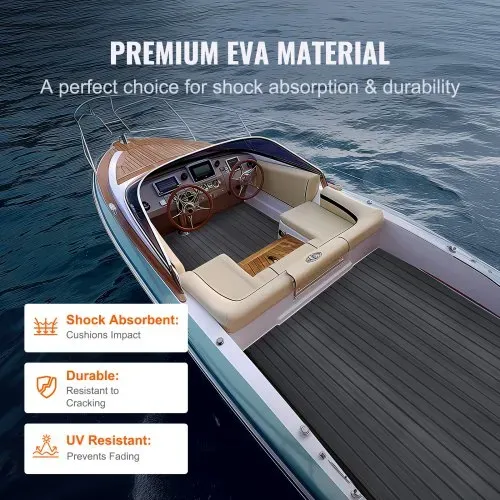 VEVOR Bootsbodenbelag, Bootsdeck aus EVA-Schaum, 2400 x 600 x 6 mm, rutschfester, selbstklebender Bodenbelag, 14400 cm² großer Marineteppich für Boote, Yachten, Pontons, Kajakdecks – Bild 3