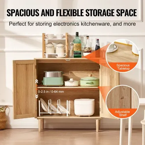 VEVOR Rattanschrank Rattankommode Aufbewahrungsschrank mit 2 magnetischen Türen & verstellbaren Regalen & Griffen, Sideboard-Buffetschrank für Flur Eingangsbereich Wohnzimmer Küche Flur – Bild 3
