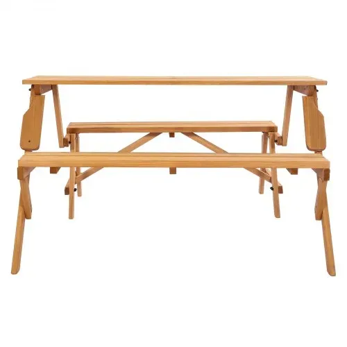VEVOR 2 in 1 umwandelbarer & austauschbarer Picknicktisch, Outdoor-Tisch- und Bank-Set aus Holz, tragbare, faltbare Bank mit Loch für Schirm, Essmöbel für Garten, Hinterhof, Veranda (braun) – Bild 8