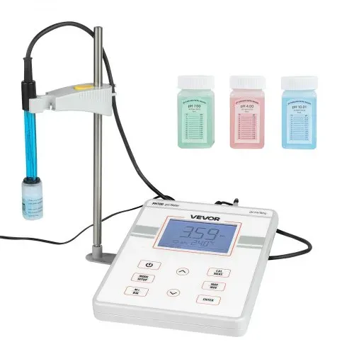 VEVOR Tisch-pH-Meter, Messbereich pH 0–14, Labortester-Set mit Hintergrundbeleuchtung, Kalibrierlösungen, Netzteil, Speicher für bis zu 50 Messwerte, für Temperatur- & Wasserqualitätsmessungen – Bild 8