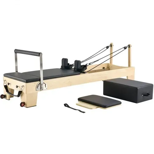 VEVOR Pilates Reformer Trainingsgerät aus Holz für den Einsatz im Heim-Fitnessstudio, Pilates-Bett mit doppeltem Widerstand – Feder & Kordel, Ausrüstung mit Sitzbox , bis zu 181,44 kg – Bild 8