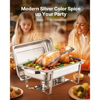 VEVOR Chafing Dish Buffet Speisenwärmer (7,5 L), 2 Stk. mit 2 Pfannen in voller Größe, rechteckiger Catering-Wärmespender mit Deckel & Brennstoffhalter, für Hochzeiten Partys Bankette Silber VEVOR Chafing Dish Buffet Speisenwärmer (7,5 L), 2 Stk. mit 2 Pfannen in voller Größe, rechteckiger Catering-Wärmespender mit Deckel & Brennstoffhalter, für Hochzeiten Partys Bankette Silber