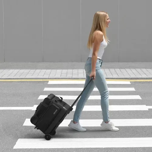 VEVOR Bowlingballtasche für 2 Bälle mit Doppelrollen & separatem Fach für Schuhe (bis US-Größe 16) & übergroßer Zubehörtasche, einziehbarer Griff lässt sich auf 105 cm ausziehen Schwarz – Bild 7