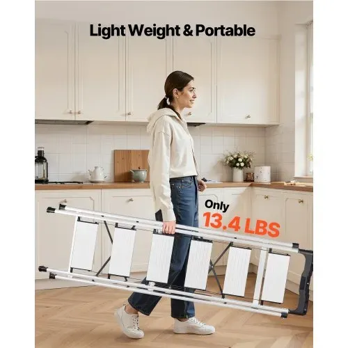 VEVOR Trittleiter 6 Stufen, Klappleiter mit Anti-Rutsch-Stufen & Komfortablem Handgriff, Haushaltsleiter Tragkraft 150 kg, Aluminium-Sicherheitsleiter für Küche, Lager, Haushalt & Büro, Silber – Bild 5
