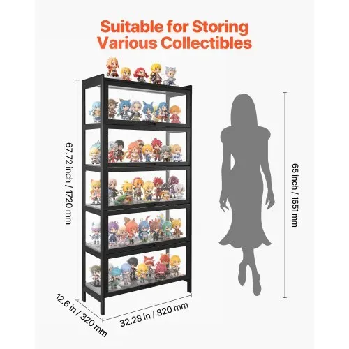 VEVOR Sammlervitrine Vitrinenschrank 5-stöckig, 172 cm hoch, Standvitrine mit natürlicher Holzrahmen (9,07 kg Tragkraft pro Schicht), Standregal Bücherregal für Büro Spielzimmer Wohnzimmer – Bild 2