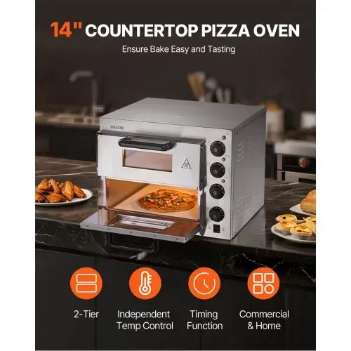 VEVOR Kommerzieller Pizzaofen für die Arbeitsplatte, 14-Zoll-Doppeldecker-Schicht, elektrischer Pizzaofen aus Edelstahl mit Stein und Griff, Mehrzweck-Pizzamaker für den Innenbereich zum Backen von Brezeln im Restaurant zu Hause VEVOR Kommerzieller Pizzaofen für die Arbeitsplatte, 14-Zoll-Doppeldecker-Schicht, elektrischer Pizzaofen aus Edelstahl mit Stein und Griff, Mehrzweck-Pizzamaker für den Innenbereich zum Backen von Brezeln im Restaurant zu Hause