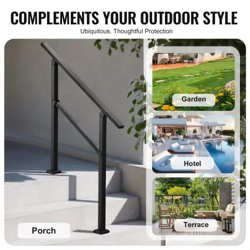 VEVOR Handlauf 103 cm, Treppengeländer-Set für 2–3 Stufen, schwarzes Vierkantrohr mit horizontaler Stange, Stützgeländer aus Karbonstahl für Senioren, Beton- & Decktreppen – Bild 5