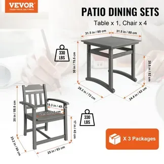 VEVOR 5-teiliges Gartenmöbel Set Balkonmöbel Set 1 Tisch + 4 Stühle, 150 kg / 150 kg Sitzgruppe Garnitur Wetterfest Sonnenfest, Essgruppe Garten Terrassenmöbel-Set Modern Balkon Möbel Hellgrau VEVOR 5-teiliges Gartenmöbel Set Balkonmöbel Set 1 Tisch + 4 Stühle, 150 kg / 150 kg Sitzgruppe Garnitur Wetterfest Sonnenfest, Essgruppe Garten Terrassenmöbel-Set Modern Balkon Möbel Hellgrau