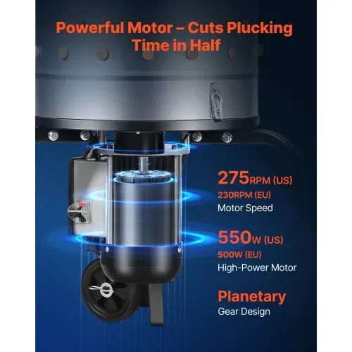 VEVOR Geflügelrupfmaschine, 400-mm-Trommel, 500 W, 230 U/min, elektrische Rupfmaschine mit 114 weichen Fingern & Transporträdern, Federentferner aus Edelstahl zur Verarbeitung von 1–2 Hühnern – Bild 2