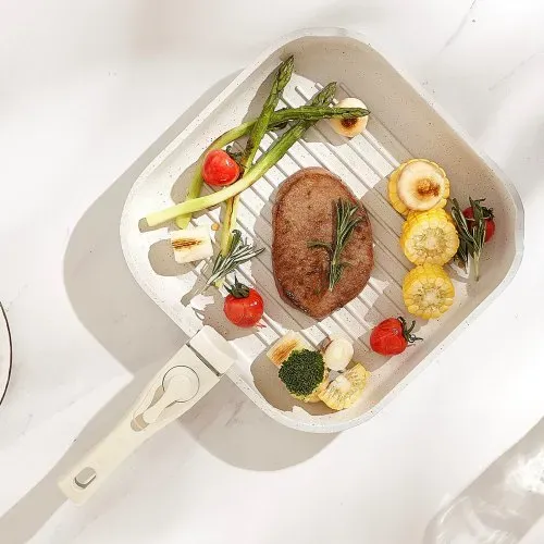VEVOR Induktion Töpfe Pfannen Set (17-teilig) mit Glasdeckel antihaftbeschichtetes Kochgeschirr mit abnehmbarem Griff, Induktionskochtöpfe zum Braten, Würzen von Soßen und Kochen (Weiß) – Bild 7