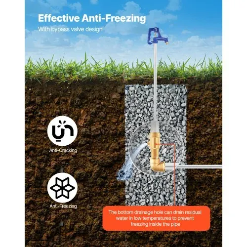 VEVOR Frostsicherer Hofhydrant, 980 mm, Außenwasserhahn mit 304,8 mm Eingrabetiefe, G 3/4 Zoll Rohranschluss, Hebelgriff + Handrad, bleifreier Gartenhydrant für Bewässerung von Garten & Bauernhof – Bild 3