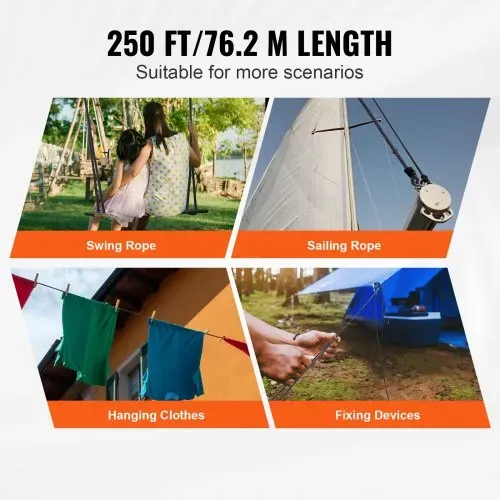 VEVOR Geflochtenes Nylonseil, 3/16 Zoll x 250 Fuß, 32 Stränge, 720 Pfund Bruchfestigkeit, Outdoor-Kletterseil, Baumpfleger-Kletterseil für Felswanderungen, Camping, Schaukeln, Abseilen, Rettung – Bild 3