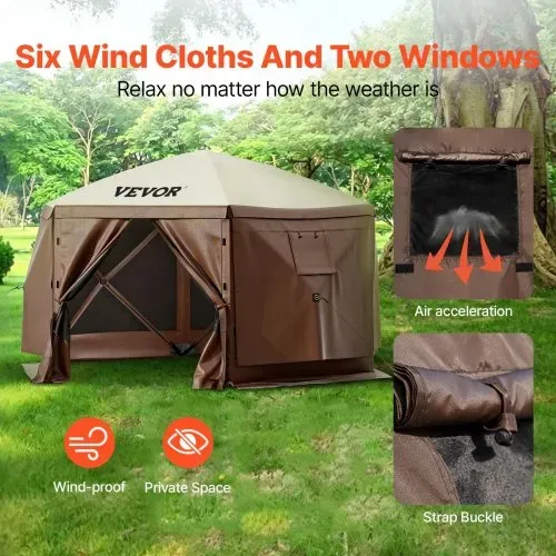 VEVOR Pavillon-Zelt, 3,6 x 3,6 m, 6-seitiges Pop-up-Camping-Überdachungszelt mit Netzfenstern, tragbarer Tragetasche, Erdnägeln, großen Schattenzelten für Camping im Freien, Rasen und Hinterhof – Bild 2