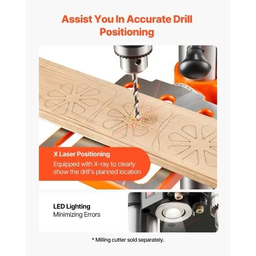 VEVOR Tischbohrmaschine 254 mm, Säulenbohrmaschine 400 W, Standbohrmaschine mit Drehzahlregelung 440 bis 2600 U/min, Laser, Neigbarer Tisch 45° & LED, Bohrmaschine für Holz- & Metallbearbeitung – Bild 4