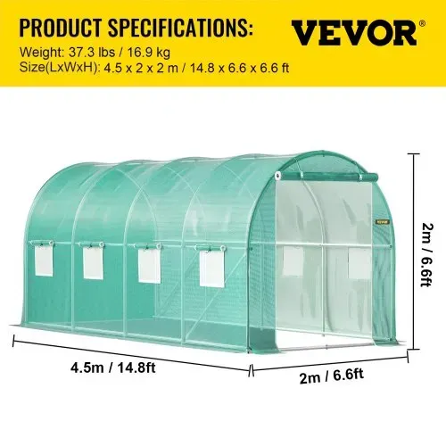 VEVOR Foliengewächshaus 4,6x2,1x2,1m Bogendach Gewächshaus Verzinkter Stahlrahmen PE Abdeckung Frühbeet Treibhaus Wasserdicht UV-Beständig Grün Mobiler Folientunnel Ideal für Anbau von Gemüse Blumen – Bild 6