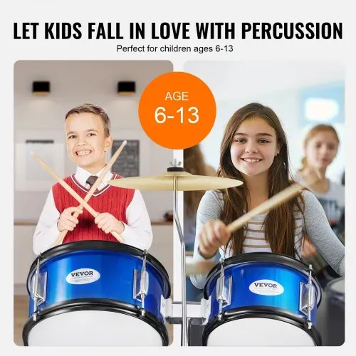 VEVOR Schlagzeugset für Kinder, 5-teilig, Anfänger-Schlagzeugset mit Bass-Toms, Snare, Standtrommel, verstellbarem Thron-Becken, Hi-Hat-Pedal und zwei Paar Drumsticks, Schlagzeugset für Kinder, blau – Bild 3
