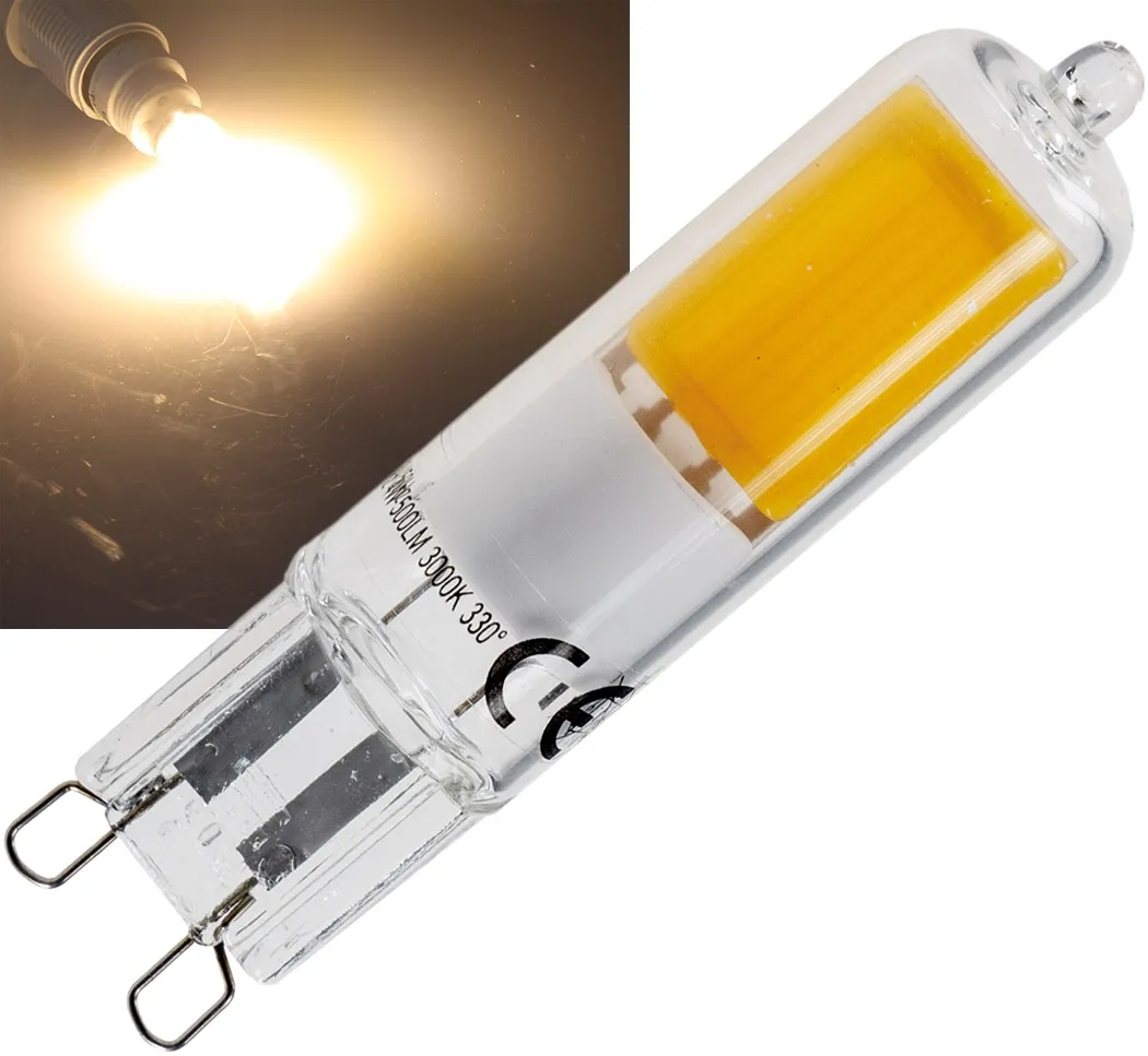 LED Stiftsockel G9, 4W, 500lm 330°, 230V, 3000k / warmweiß, Glas LED Stiftsockel G9, 4W, 500lm 330°, 230V, 3000k / warmweiß, Glas