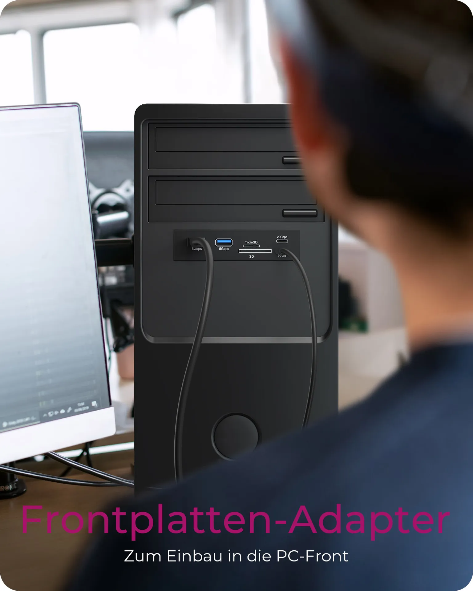 ICY BOX IB-HUB1419-i3, Front panel 3,5" mit USB Hub und Kartenleser, 2x USB-A 5 Gbit/s, 1x USB-C 5 Gbit/s, 1x USB-C 20 Gbit/s, 1x SD und 1x microSD 3.0 – Bild 2