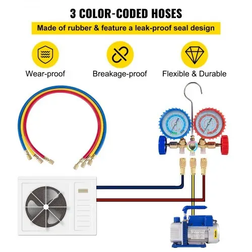 VEVOR 4 CFM Vakuumpumpe 220 V 50 Hz Klimaanlage Unterdruckpumpe Vakuumgeräte Pumpe 1720 U Refrigerant Vacuum Pump, Vakuumgeräte Verteiler-Manometer-Set für Klimaanlage Kfz-Kühlsystemen – Bild 4