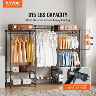 VEVOR Mobiler Kleiderständer Garderobenständer 362 kg Belastbar, Freistehender Kleiderständer 174x180x45 cm 3 Kleiderstangen, Multifunktional 8-lagig, für Schlafzimmer, Wäscheraum, Ankleidezimmer VEVOR Mobiler Kleiderständer Garderobenständer 362 kg Belastbar, Freistehender Kleiderständer 174x180x45 cm 3 Kleiderstangen, Multifunktional 8-lagig, für Schlafzimmer, Wäscheraum, Ankleidezimmer