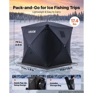 VEVOR Eisangelzelt Eisfischerzelt für 3-4 Personen 1,8×1,8×2 m Angelzelt, Eisschutzzelt für Winterangeln, 3,13 m² Fläche, 300D Oxford-Gewebe, Hub-Style-Zelt mit Ankern, Seile, Tragetasche, Schwarz VEVOR Eisangelzelt Eisfischerzelt für 3-4 Personen 1,8×1,8×2 m Angelzelt, Eisschutzzelt für Winterangeln, 3,13 m² Fläche, 300D Oxford-Gewebe, Hub-Style-Zelt mit Ankern, Seile, Tragetasche, Schwarz