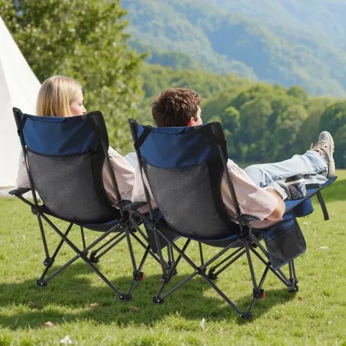VEVOR Campingstuhl faltbar, Liegestuhl mit 4 verstellbaren Positionen, Relaxsessel Liege mit Getränkehalter, Strandstuhl mit Kopfstütze & Fußstütze, trägt 100 kg, für Outdoor Camping, blau – Bild 7