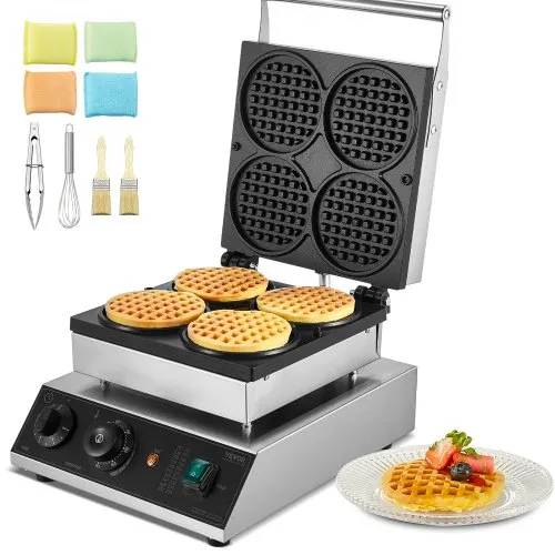 VEVOR kommerzielles Waffeleisen Waffelmaschine 1750 W antihaftbeschichtetes belgisches Waffeleisen aus Edelstahl mit Temperatur- und Zeitregelung, für Restaurant Bäckerei Snackbar 4 runde Waffeln VEVOR kommerzielles Waffeleisen Waffelmaschine 1750 W antihaftbeschichtetes belgisches Waffeleisen aus Edelstahl mit Temperatur- und Zeitregelung, für Restaurant Bäckerei Snackbar 4 runde Waffeln