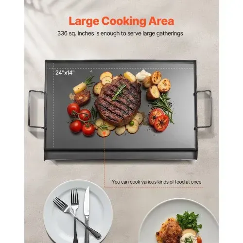 VEVOR Grillplatte Grillpfanne Karbonstahl universelle rechteckige Platte (605 x 360 mm) mit flacher Oberseite, Gasgrill-Grillplatte für BBQ-Grill Teppanyaki, tragbares Familienkochgeschirr mit Griff – Bild 3