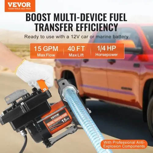 VEVOR Dieselpumpe, 12 V DC, 15 GPM, 1/4 PS, tragbare elektrische Kraftstoffpumpe mit automatischer Abschaltung der Pistole, Einlass- & Auslassschlauch für Benzin, Diesel, Kerosin, Methanol-Mischungen VEVOR Dieselpumpe, 12 V DC, 15 GPM, 1/4 PS, tragbare elektrische Kraftstoffpumpe mit automatischer Abschaltung der Pistole, Einlass- & Auslassschlauch für Benzin, Diesel, Kerosin, Methanol-Mischungen