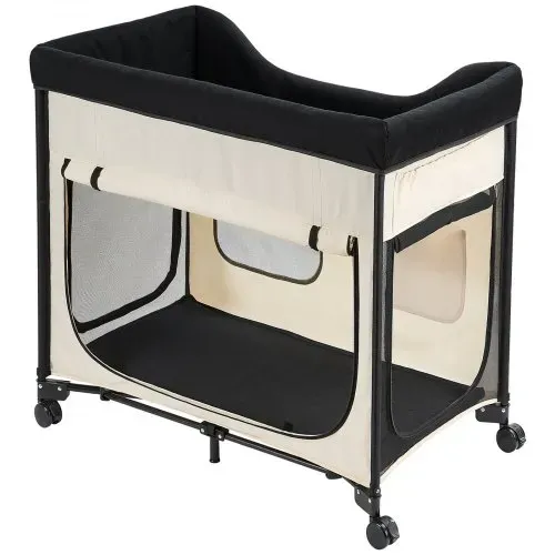 VEVOR erhöhtes Haustierbett (L), faltbare Hundeliege mit 600D Oxford-Stoff & holländischem Samt, tragbares erhöhtes Kinderbett mit Rädern & seitlichen Aufbewahrungstaschen & Tragetasche, Beige – Bild 8