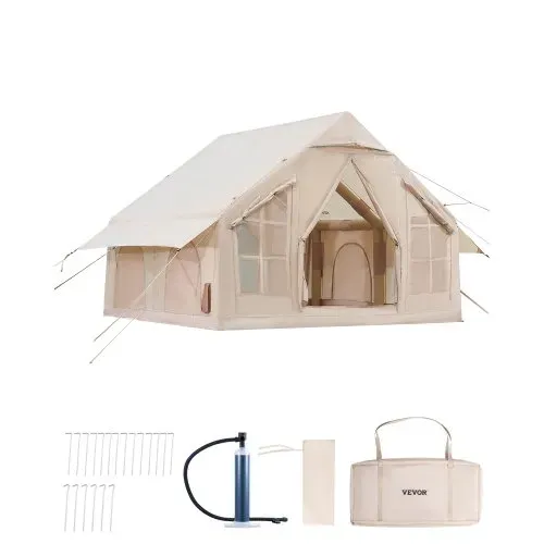 VEVOR Aufblasbare Zelte für Camping 3x3x2,3 m, 4–6 Personen, 300D Oxford 4-Jahreszeiten-Glamping-Zelt mit Handpumpe, Ofenanschluss, 2 Türen & 4 Netzfenstern, inkl. Aufbewahrungstasche für Transport VEVOR Aufblasbare Zelte für Camping 3x3x2,3 m, 4–6 Personen, 300D Oxford 4-Jahreszeiten-Glamping-Zelt mit Handpumpe, Ofenanschluss, 2 Türen & 4 Netzfenstern, inkl. Aufbewahrungstasche für Transport