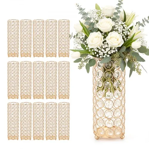 VEVOR 16 Stk. Hochzeitsvasen Tafelaufsatz Blumenvasen für Hochzeit 26 cm Hoch, Metall Tafelaufsatz Vasen mit Blumenständern, Kristall Zylindervase für Hochzeiten Party Jubiläumsfeier Zeremonie, Gold VEVOR 16 Stk. Hochzeitsvasen Tafelaufsatz Blumenvasen für Hochzeit 26 cm Hoch, Metall Tafelaufsatz Vasen mit Blumenständern, Kristall Zylindervase für Hochzeiten Party Jubiläumsfeier Zeremonie, Gold