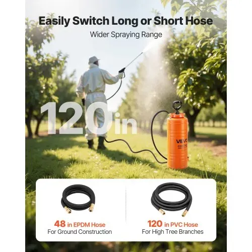VEVOR Drucksprüher Industriell, 13,2L Edelstahl-Sprühgerät, Hochleistungs-Pumpsprüher, Stab mit ergonomischem Pistolengriff, Schlauch, 2 Messingdüsen, ideal für Bau, Garten – Bild 5
